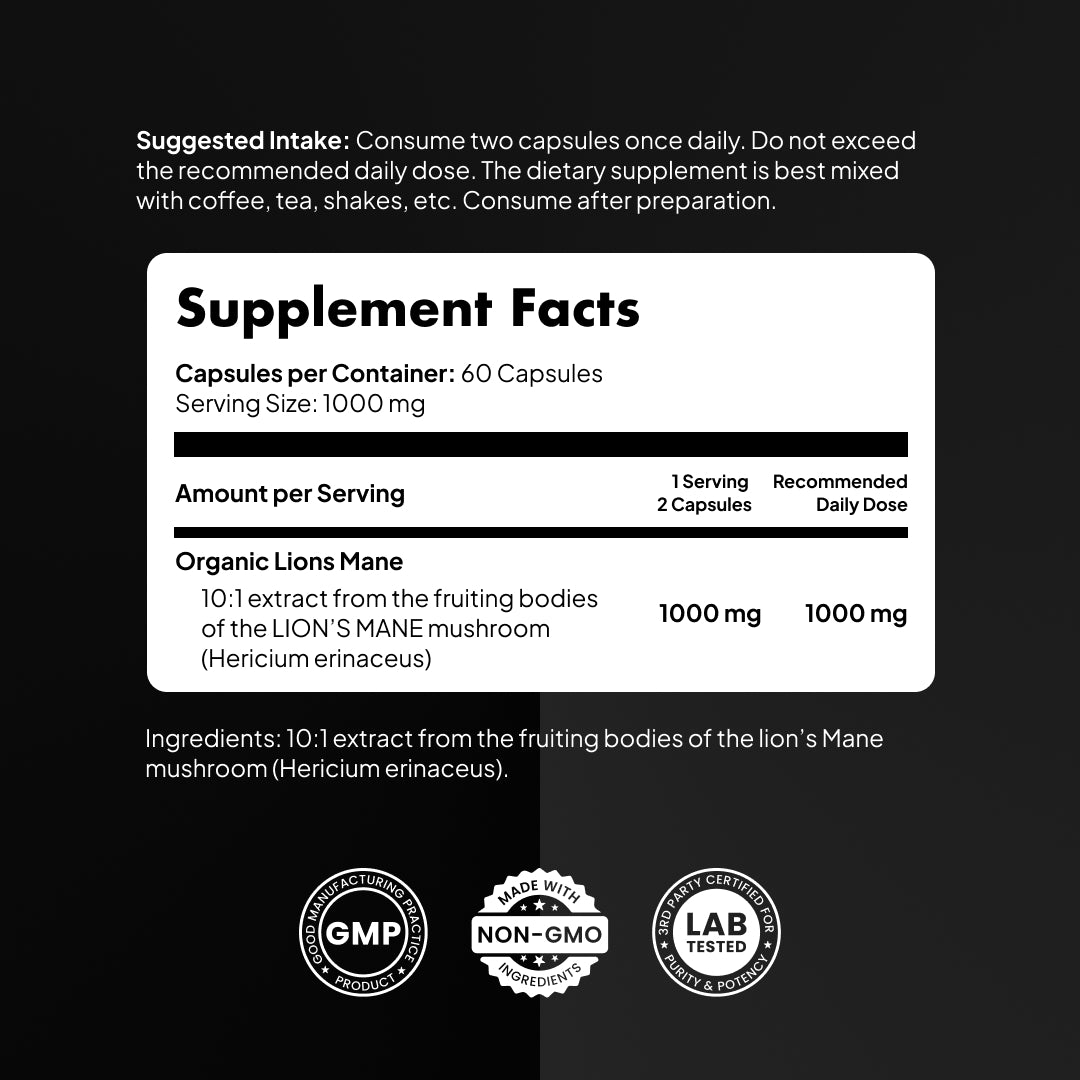 SolveLabs Lion's Mane mushroom capsules 1000mg for focus and memory (view 2)