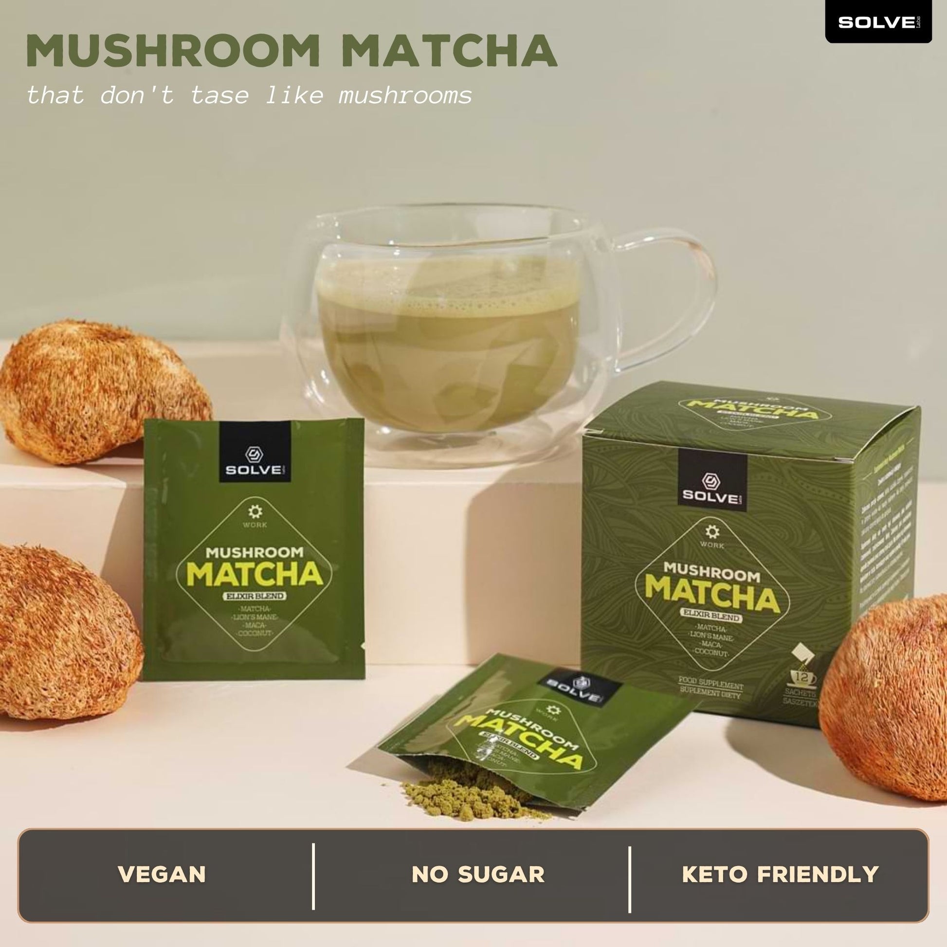 SolveLabs Mushroom Matcha with Lion's Mane for focus (view 3)