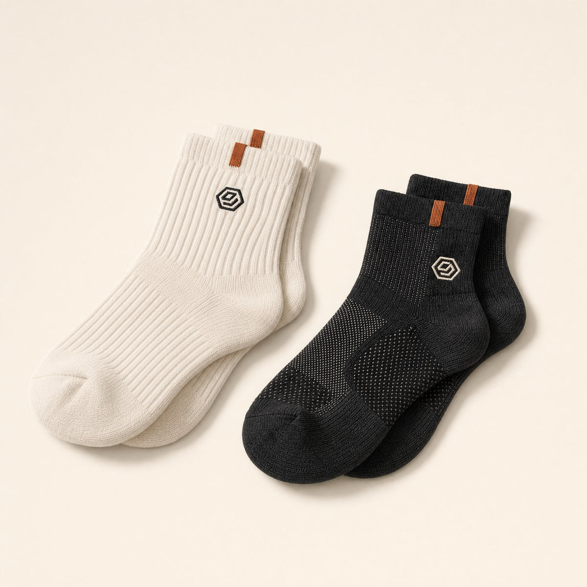 Hex Socks in bone and ink