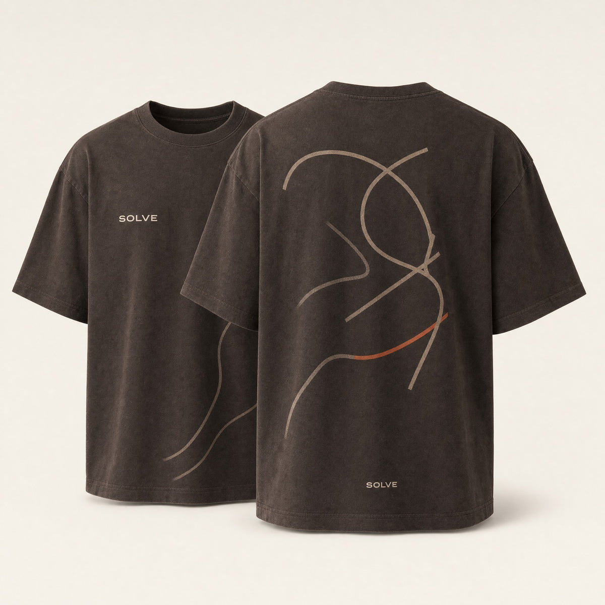 Paths Tee in washed brown, front and back