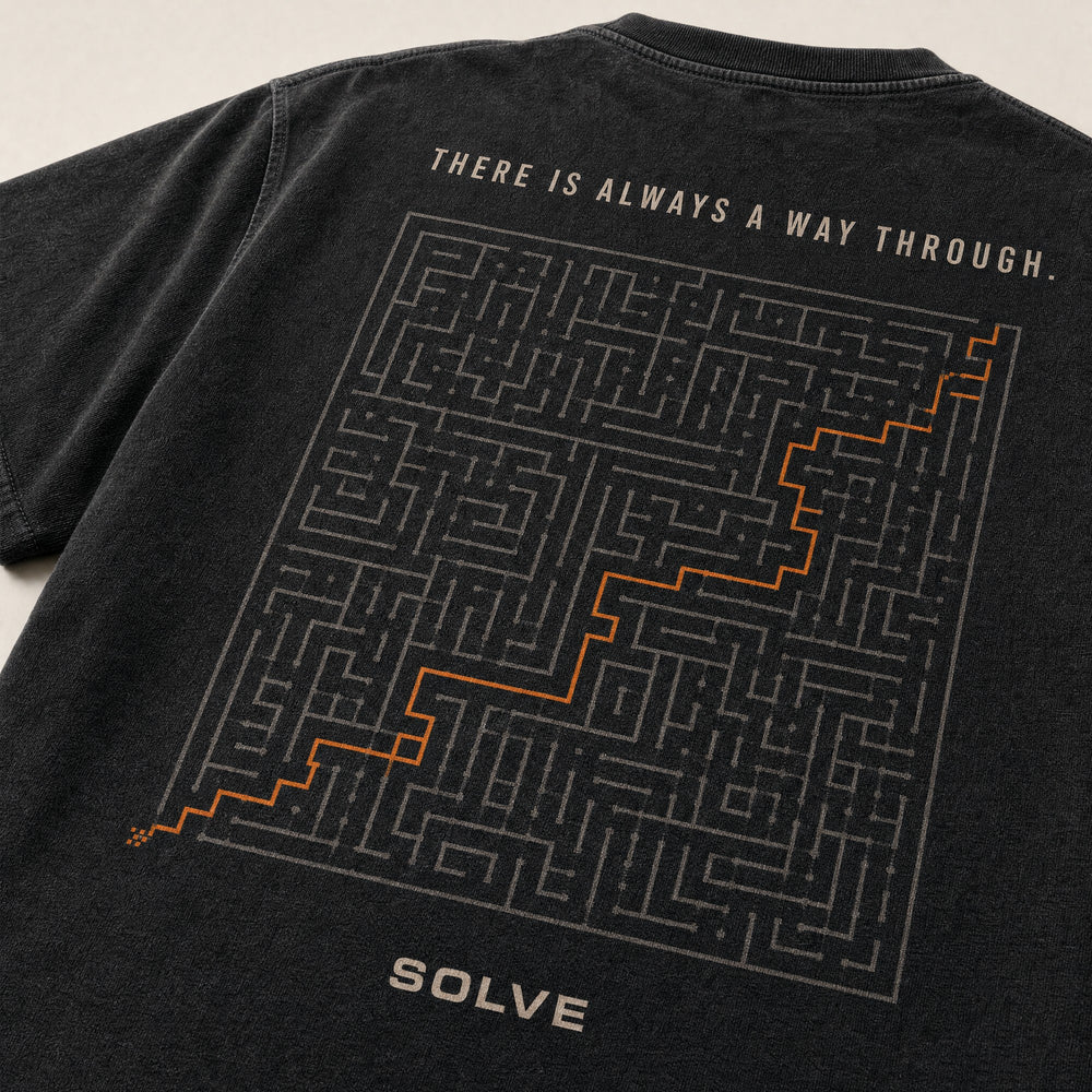 The back print of the A Way Through Tee, close up