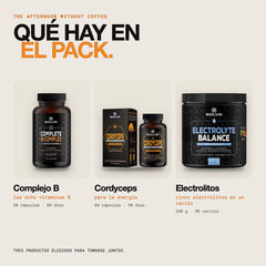 Qué hay en el pack: Cordyceps puro en cápsulas, Complejo B completo y Electrolitos