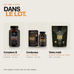 Contenu du lot : Cordyceps pur – gélules, Yerba maté aux champignons et Complexe B complet