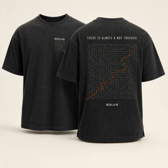 A Way Through Tee in washed black, front and back