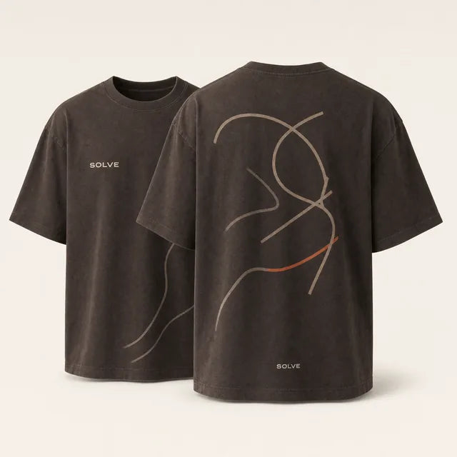 Paths Tee in washed brown, front and back