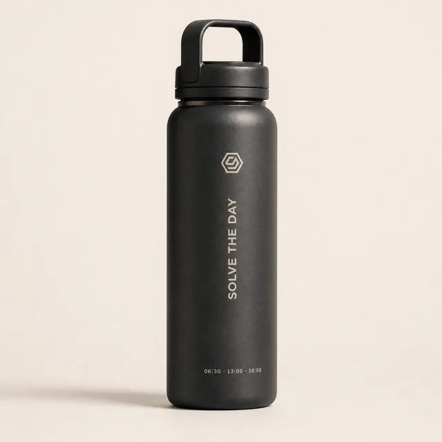 The Day Bottle, a matte black steel bottle