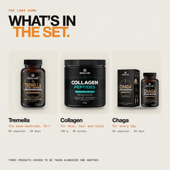 What is in the set: Pure Tremella Capsules, Collagen COLLInstant® and Pure Chaga Capsules
