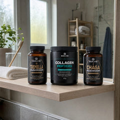 Les trois à la maison : Tremella pure – gélules, Collagène COLLInstant® et Chaga pur – gélules